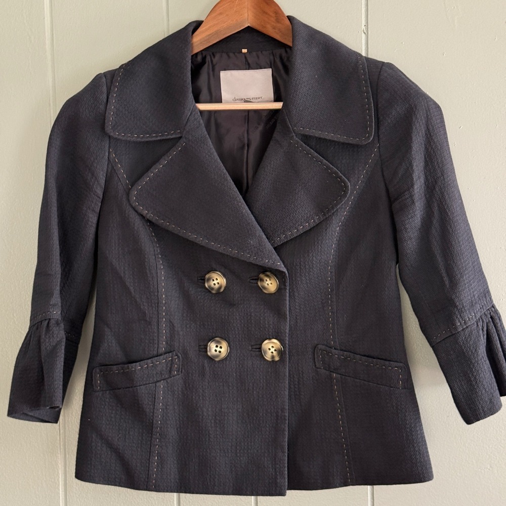 Classiques Entier Navy Linen Blend Double Breasted Blazer 2000s Y2K XS Petite